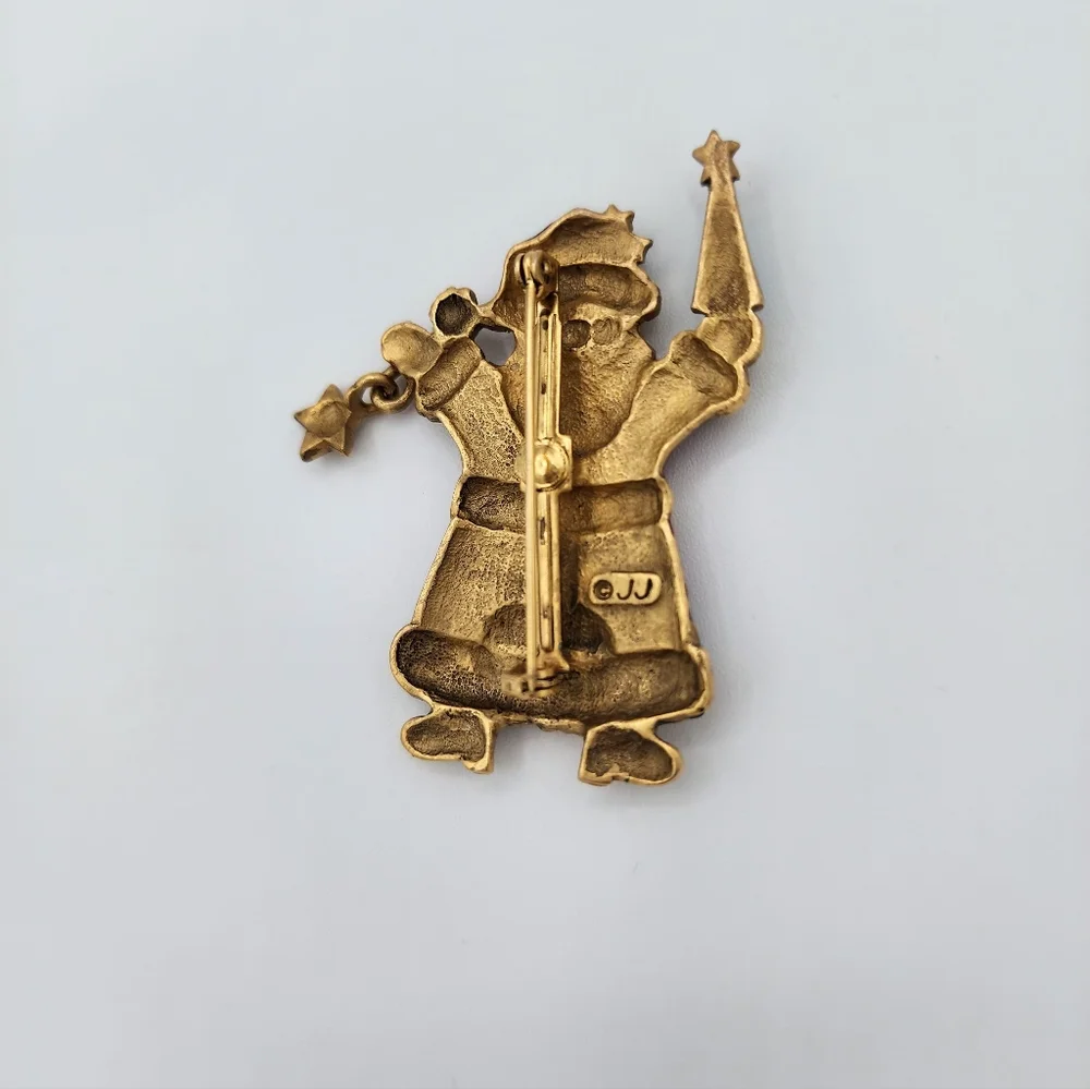 J.J. Festive Santa Claus Golden Brooch